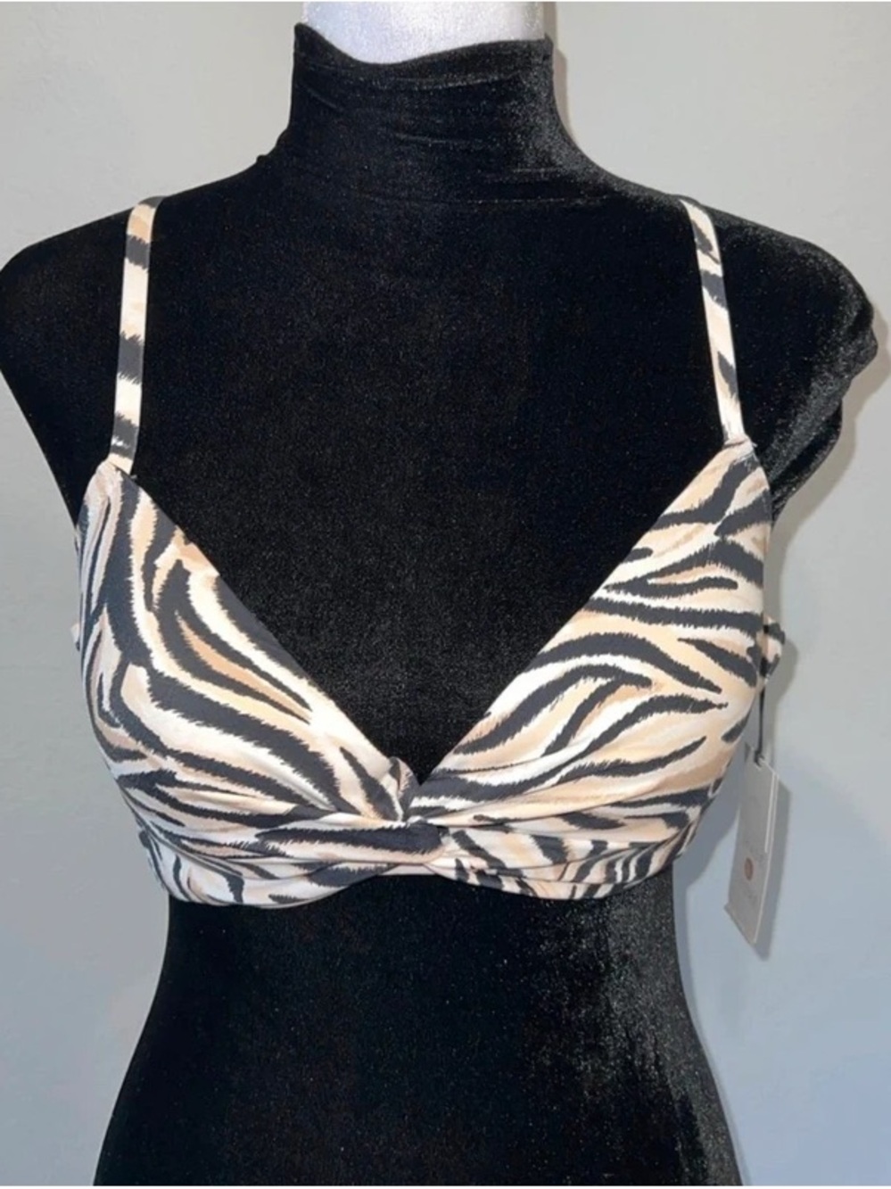 Animal Print Twist Front Bralette - Beige & Black